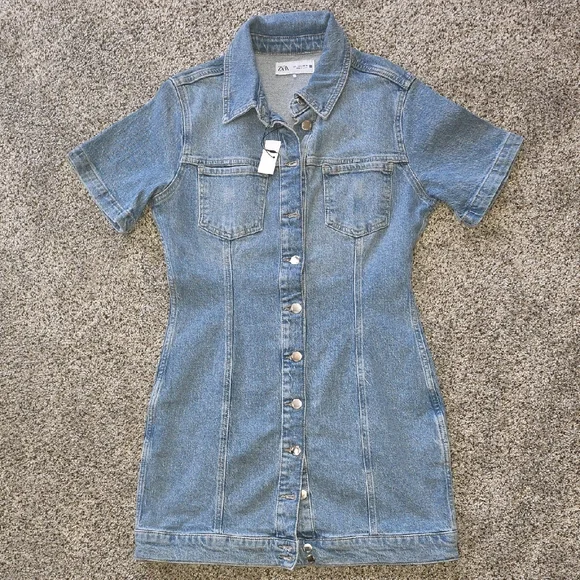 Zara Light Blue Denim DRESS - Picture 1 of 6